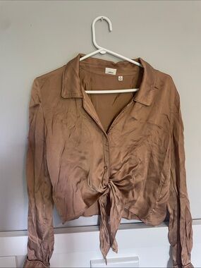 Wilfred Brown Satin Tie-Front Button Down Shirt